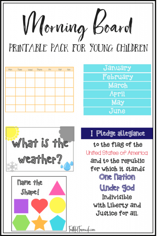 Start your homeschool mornings off right with a fun & educational morning board! Easy as 1, 2, 3... 1)Print 2)Laminate 3)Attach to board! #morningboard #homeschool #morningswithkids