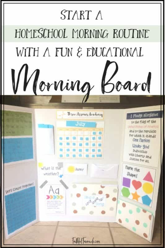 Start your homeschool mornings off right with a fun & educational morning board! Easy as 1, 2, 3... 1)Print 2)Laminate 3)Attach to board! #morningboard #homeschool #morningswithkids