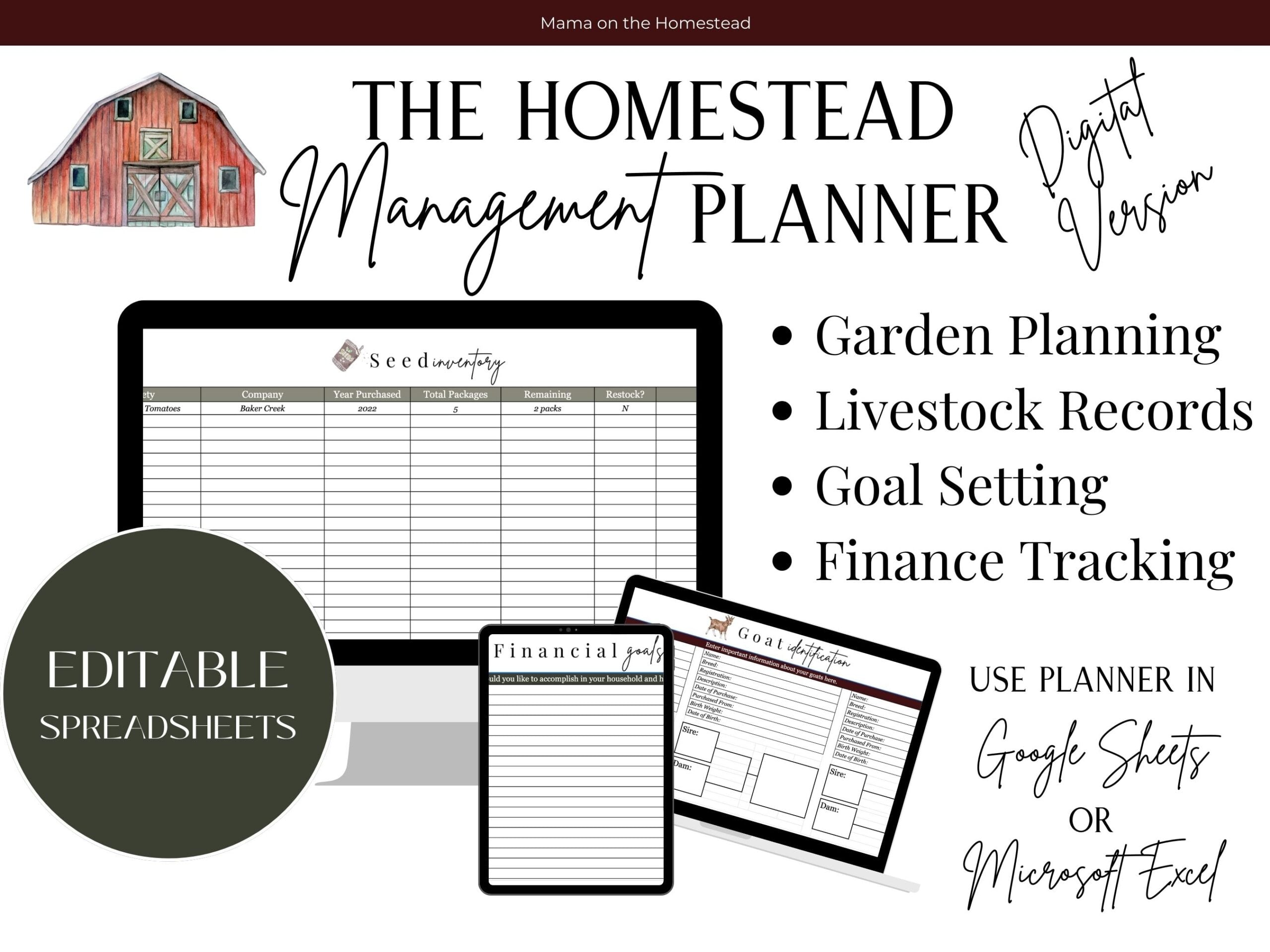 The Homestead Management Planner: DIGITAL SPREADSHEETS - Mama on the ...