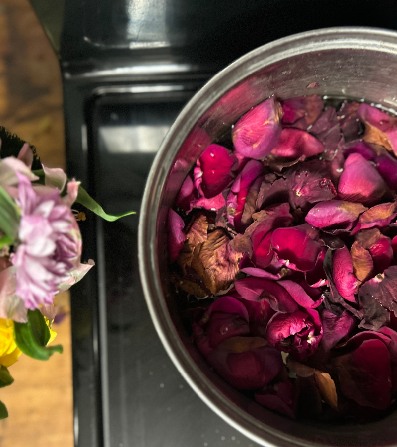 Rose Berry Simmer Pot on stove