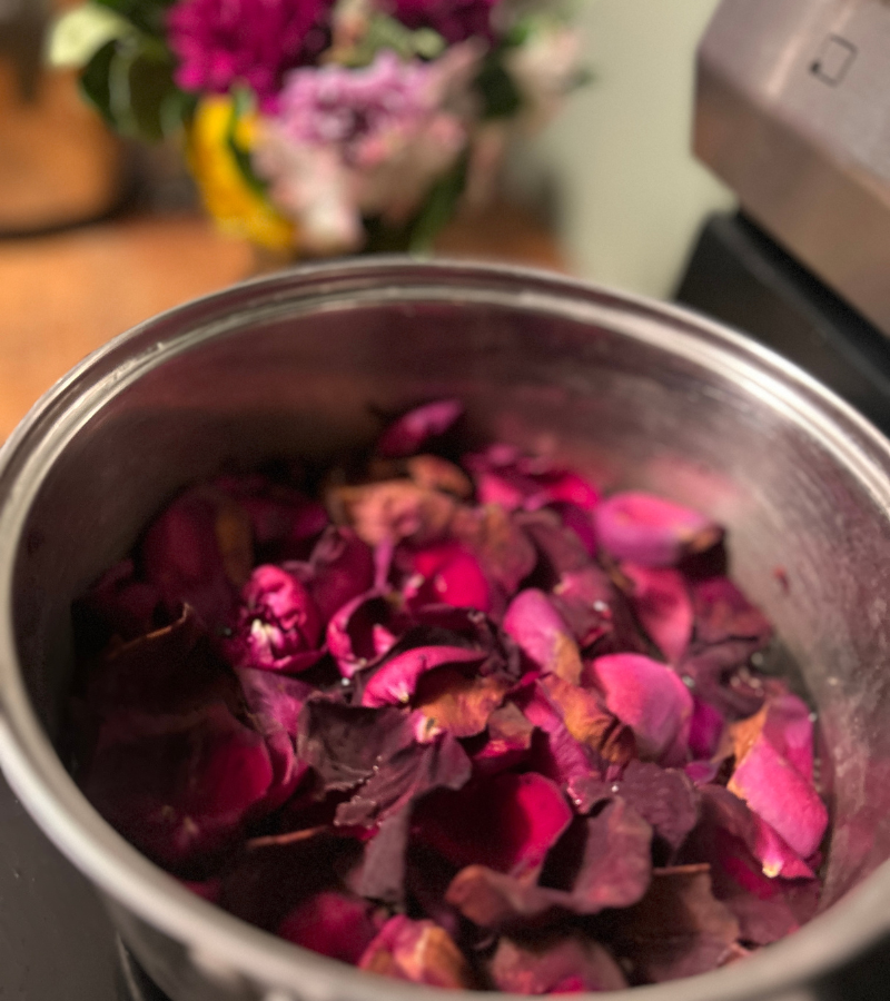 Rose Berry Simmer Pot on stove