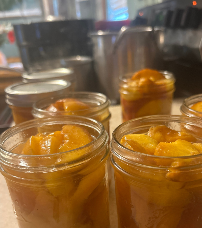 peaches and syrup in canning jars