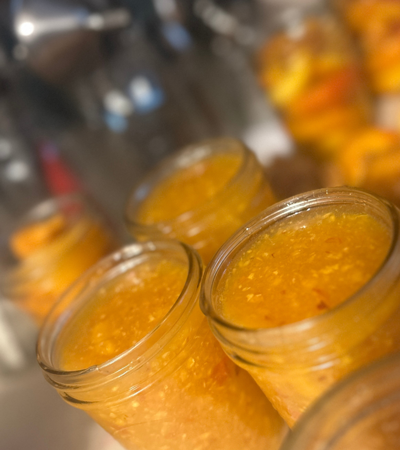 peach freezer jam in jars without lids