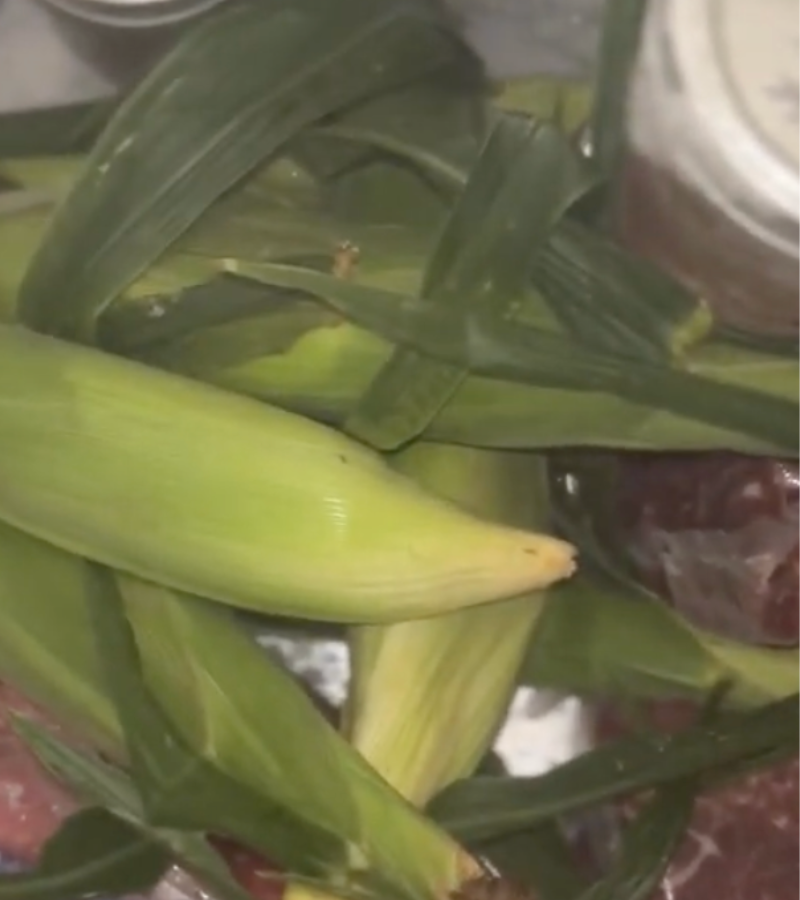 sweet corn (whole ears) in a deep freezer